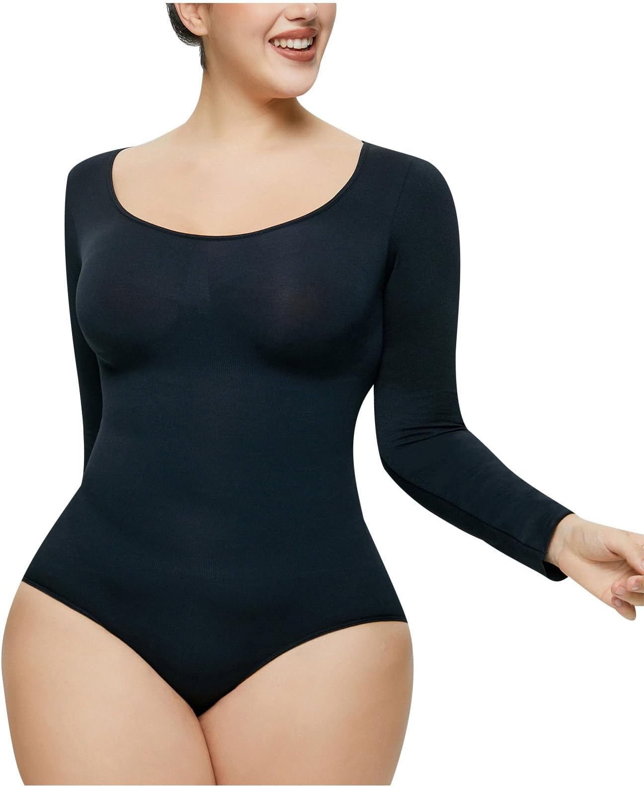 Long Sleeve Thong Bodysuit Women's Body Suit Clothing Tummy Control Shapewear Shirts Tops Crew Neck Leotard Jumpsuits