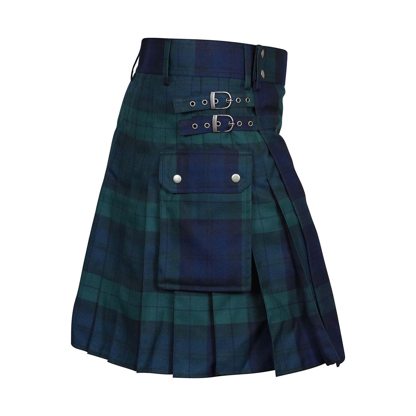 Kilt scozzese tradizionale da donna, stile vintage, casual, a quadri, in cotone, con tasca