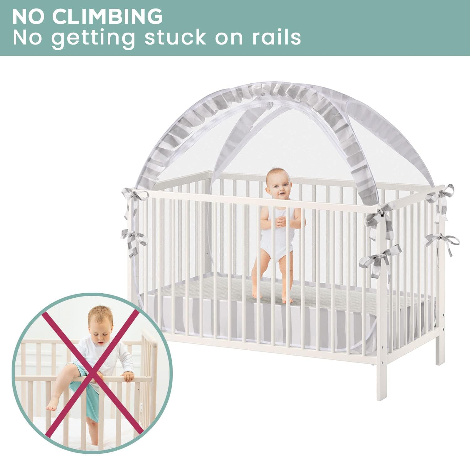 Climbing Prevention Baby Safety Crib Tent - Pop-Up Mosquito Net Canopy