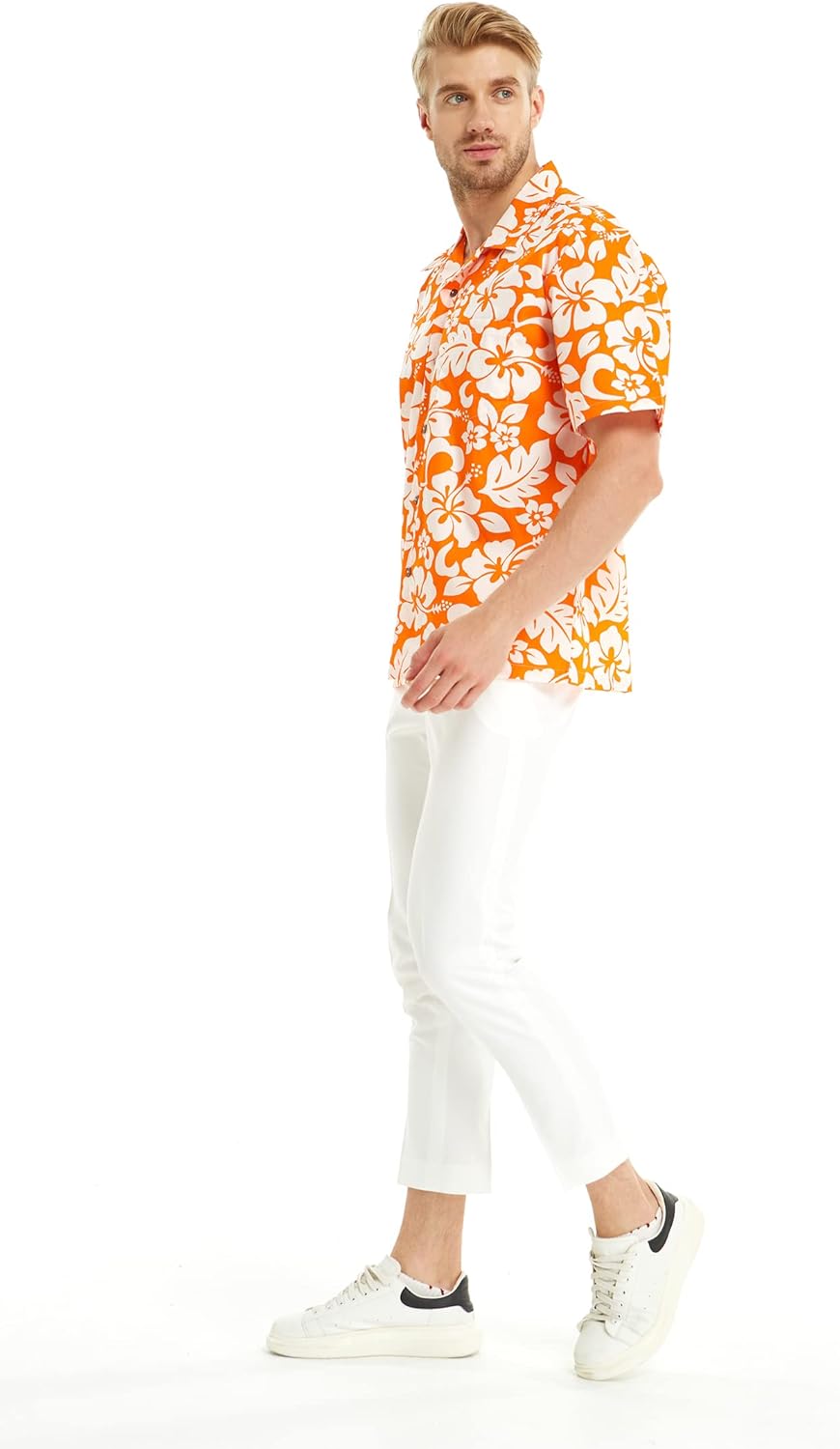 Matchable Family Hawaiian Luau Men Women Girl Boy Clothes in Classic Vintage Hibiscus Orange - Image 5