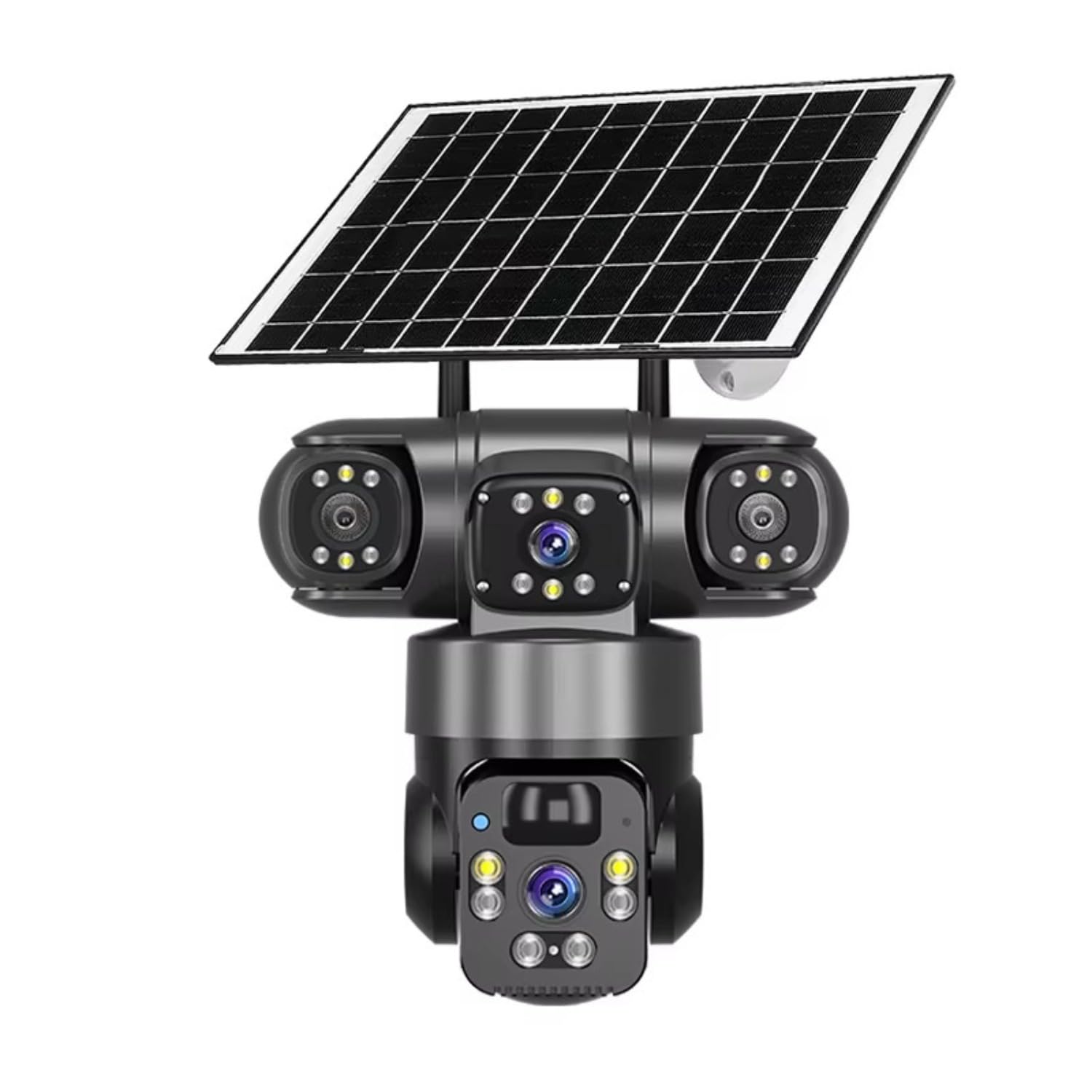 Telecamera ad energia solare, vista pan-tilt a 360°, connettività WiFi/4G, tripla lente per monitoraggio multi-schermo, telecamera IP esterna wireless (nero, connessione WiFi/Ethernet)