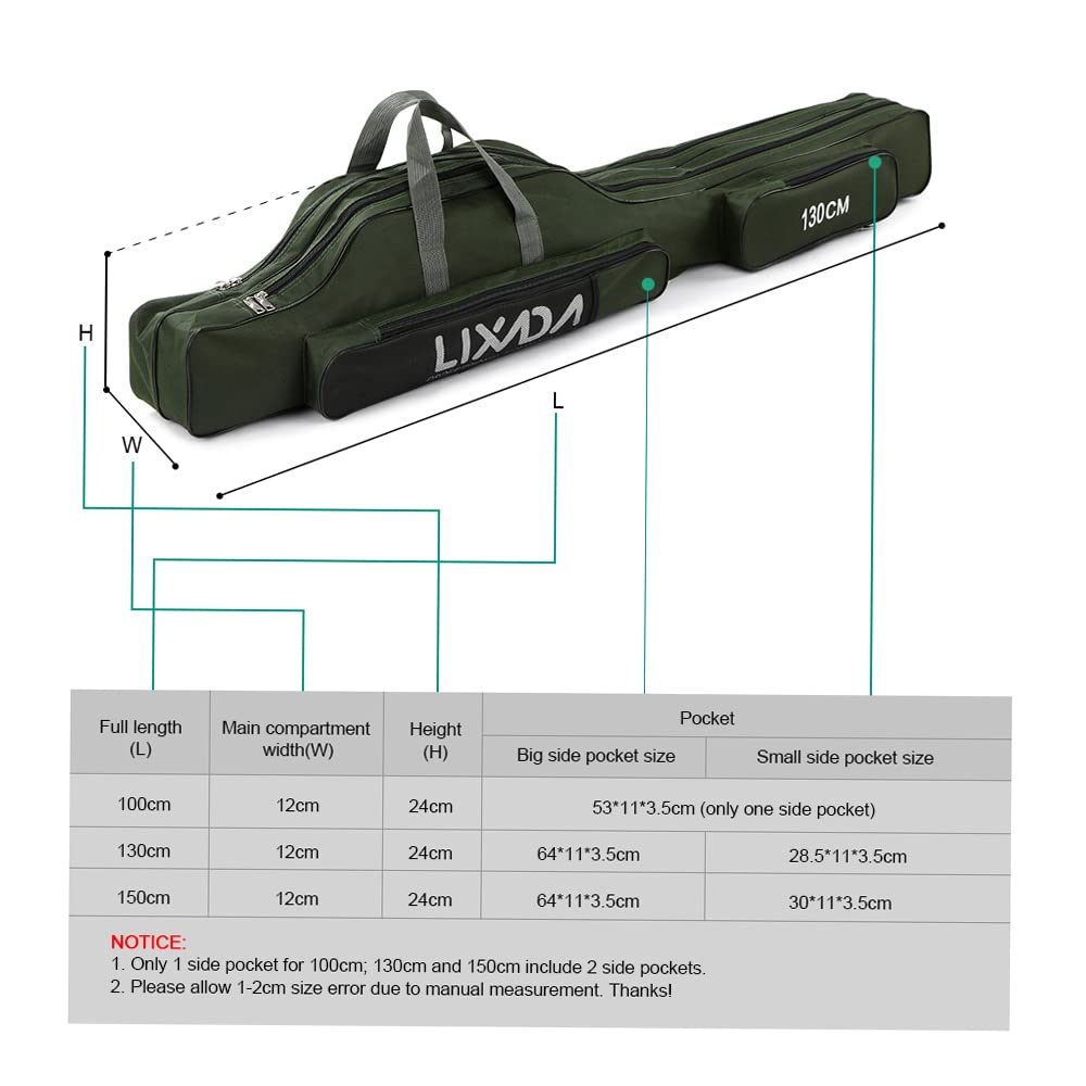 Lixada Borsa da Pesca Portatile Pieghevole per Canna, All'Aperto 100 cm/130 cm/150 cm