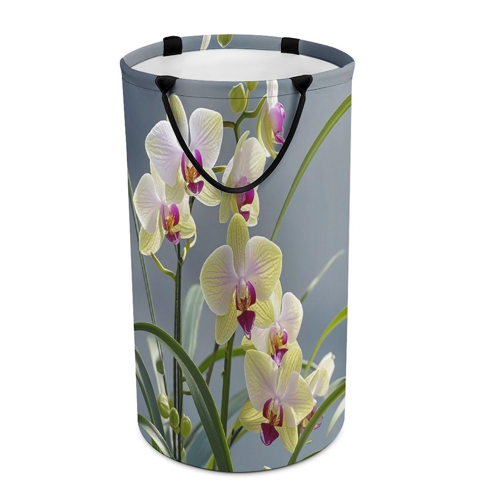 Colorful Orchids Flower Laundry Hamper Waterproof Polyester Laundry Baskets Collapsible Dirty Clothes Storage Basket Clothes Hampers with Sturdy Handles for Travel Bedroom