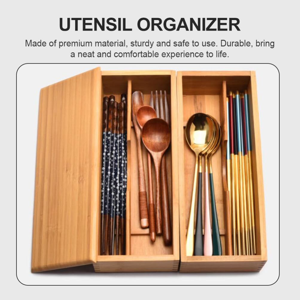 Cabilock Bambus Besteckkasten Mit Deckel – Küchenorganizer Für Essstäbchen, Utensilien & Besteck, 30x9x6 Cm
