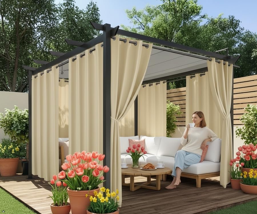 HolidayIdeas Outdoor Curtains for Patio Waterproof, 2 Panels - 54 x 84 Inch - Privacy Protection & Light Filtering Curtains Grommet Outside Curtains