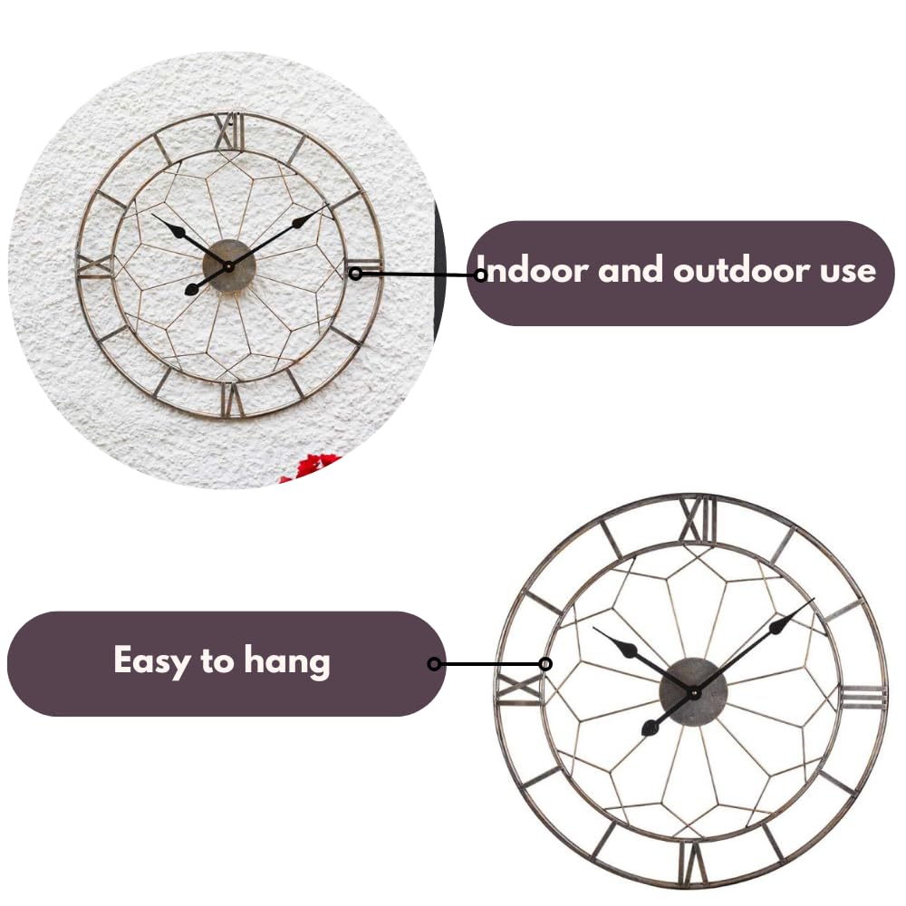 Garden Mile Horloge murale ronde de 60 cm avec chiffres romains pour intérieur et extérieur, grande horloge murale de jardin avec horloges de jardin, horloges de cuisine étanches pour salon