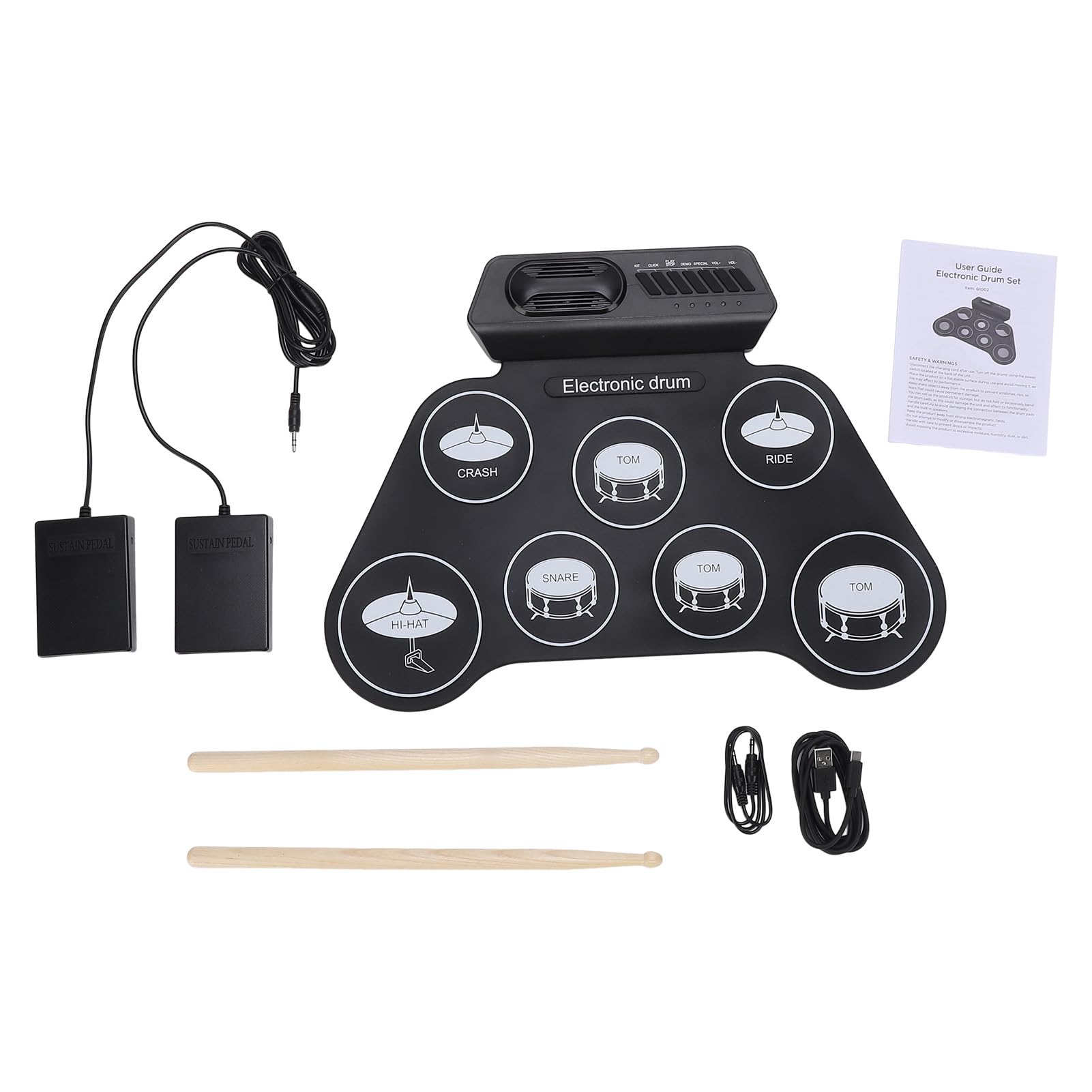 Batería Electrónica Silenciosa, Set Silicina Suave Septimo con Metrónomo Integrado, para Práctica Casera Educación Musical Niños y Adultos Aprendizaje Regalo