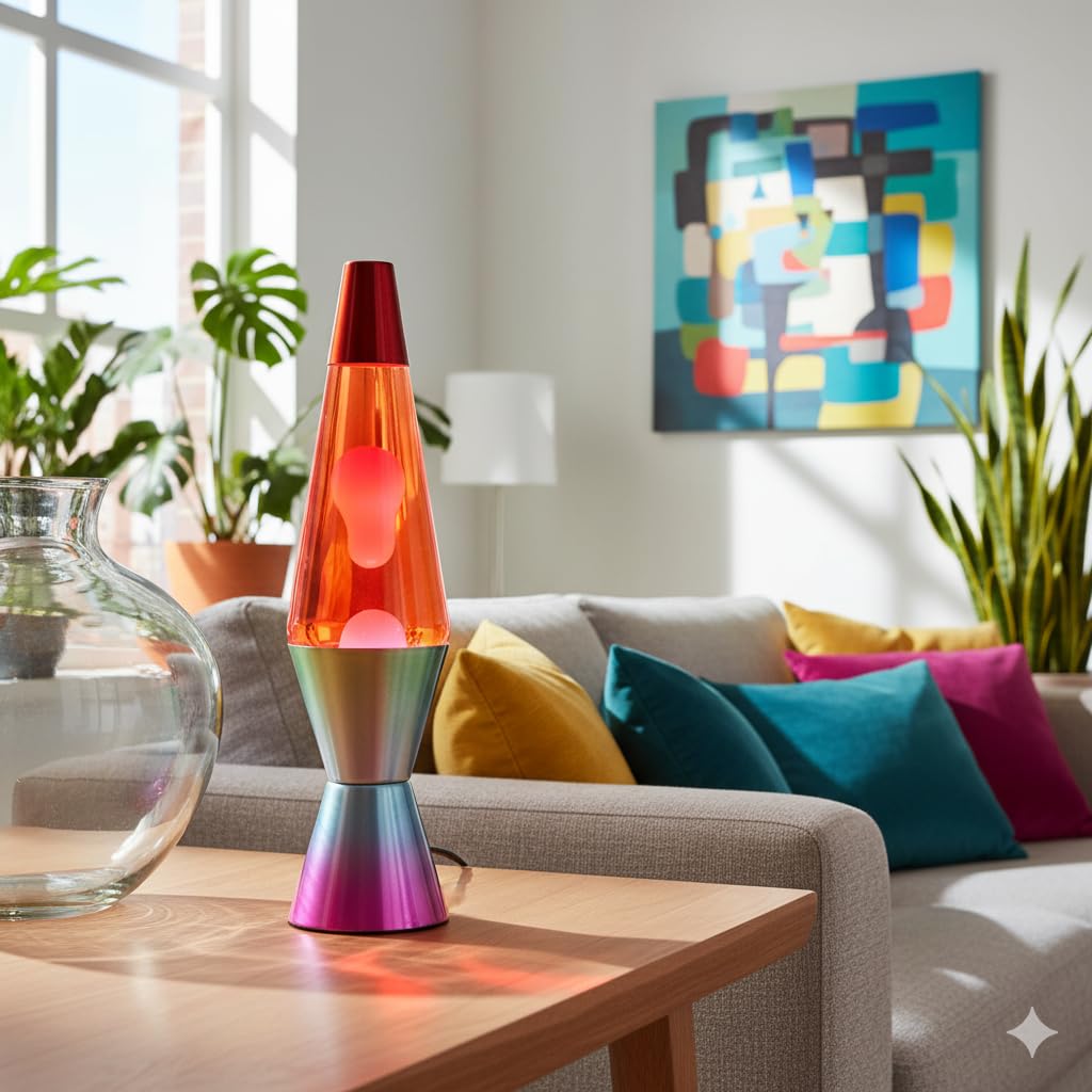 Lavalampe 37 cm rot-rosa mit Metallsockel, Glühbirne und Kabel – Ambientebeleuchtung und Dekoration für Kinder- oder Jugendzimmer – Entspannende Lampe im Retro-Stil für zu Hause