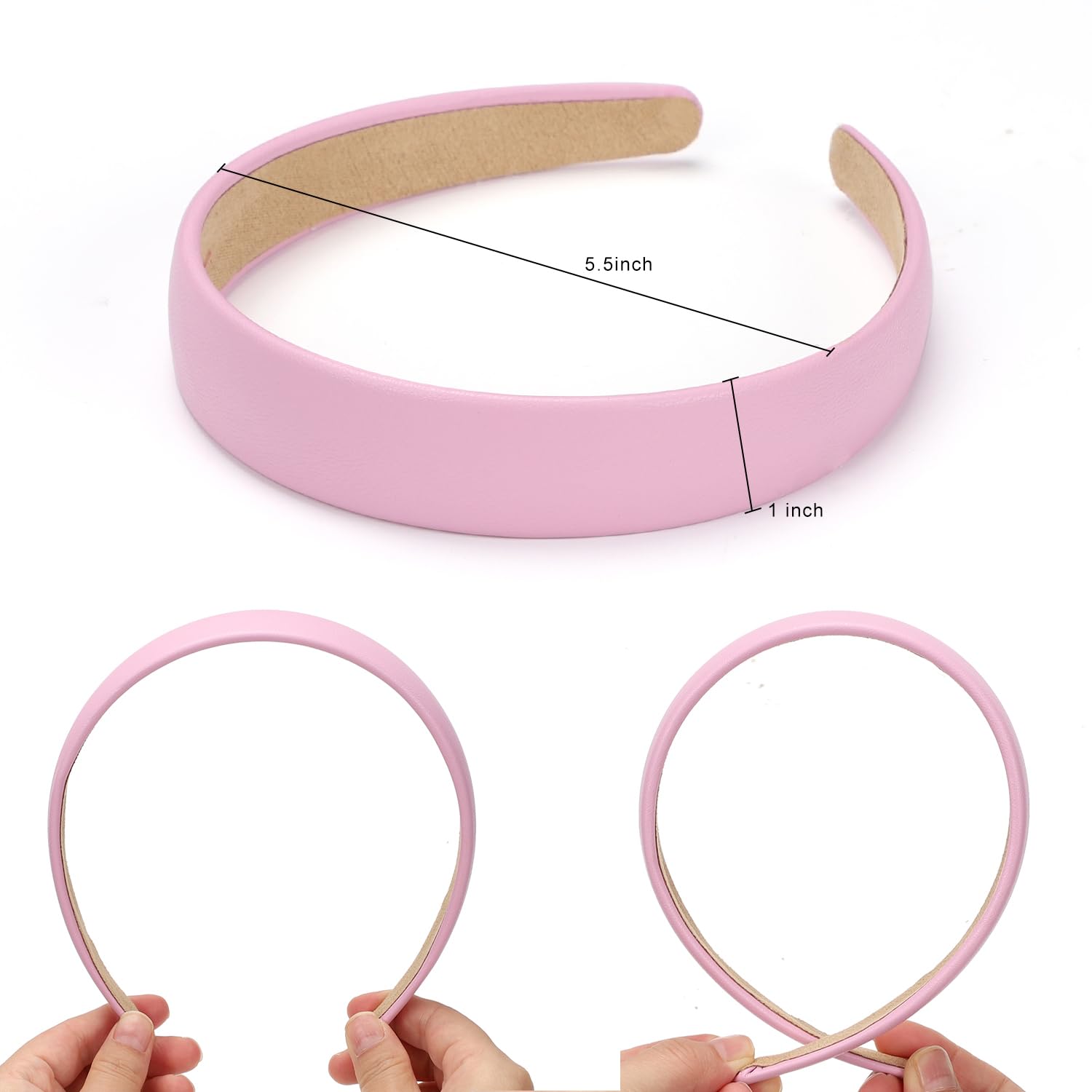 WantGor 1 Inch PU Leather Headband, Wide Padded Hairband Fashion Hair Bands Cute Womens Headbands Holiday DIY Hair Accessories (Pink) - Image 3