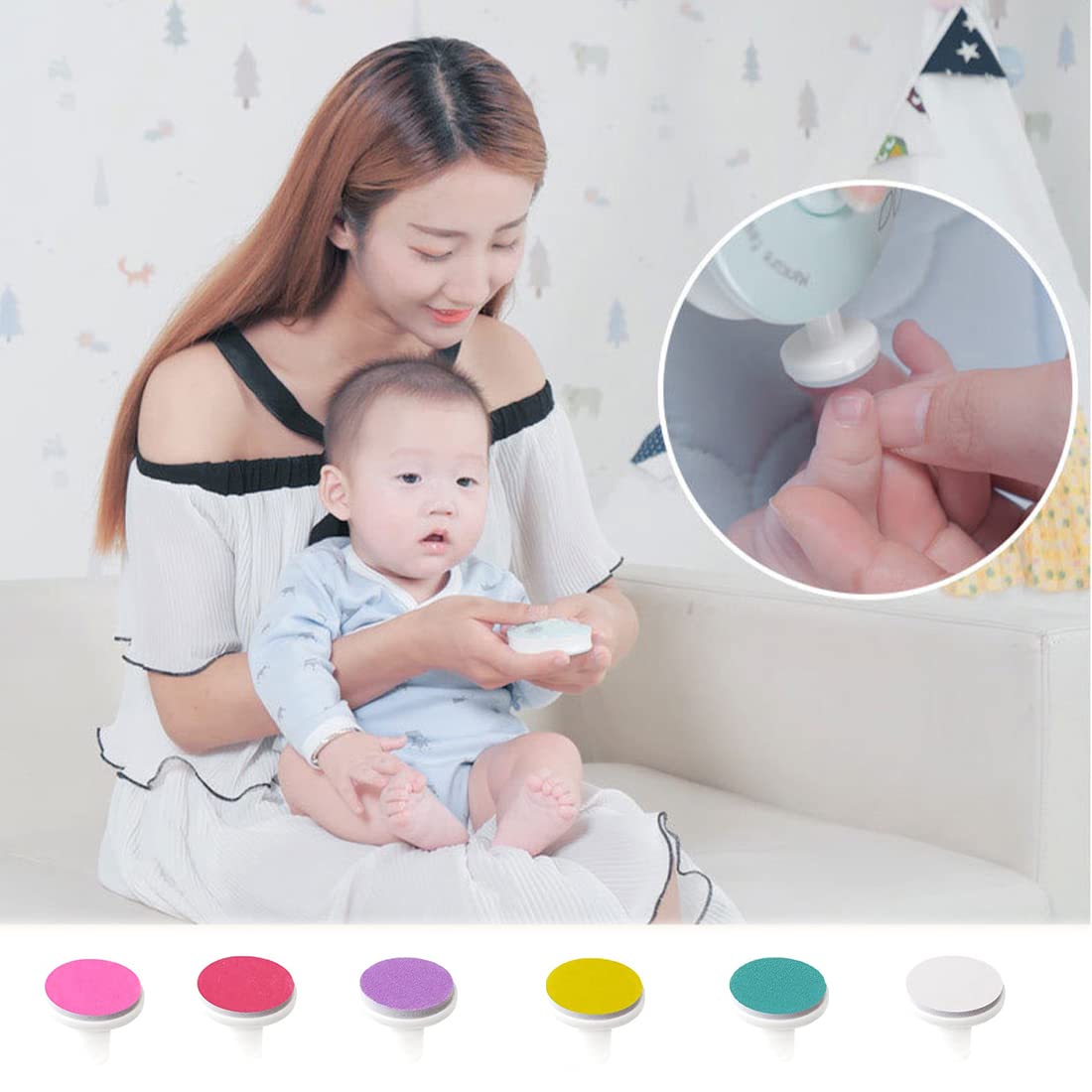 12 Pièces Lime à Ongles Électrique pour Bébé Tampons de Rechange pour Coupe-Ongles Kit de Coupe Ongle Bebe Têtes de Meulage Remplacables pour Nouveau Né Enfant et Adulte Orteils