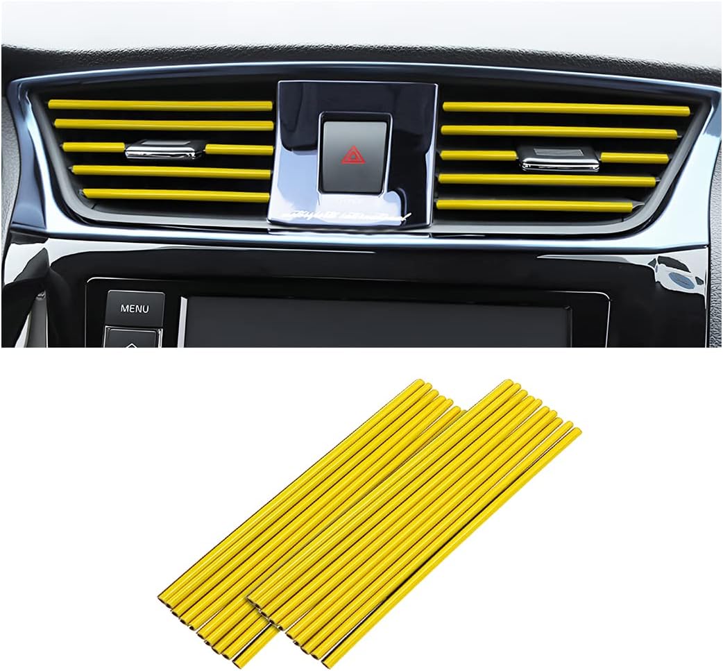 20 PCS Car Air Conditioner Decoration Strip, DIY Air Vent Outlet Trim Strip Bendable Car Interior Accessories, Car Molding Strip for Most Air Vent Outlet (Yellow)