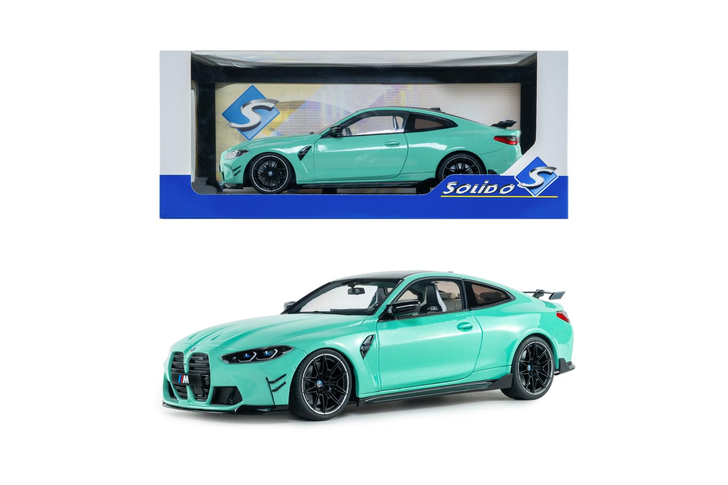 Solido BMW M4 STREETFIGHTERS 2025 – Diecast Modelo de Coche con Piezas de Rendimiento, Coche Deportivo Agresivo Tuning, Miniatura Detallada, Turquesa, 1:18