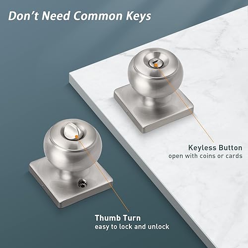 Miniatura 3 de Paquete de 1 cerradura de puerta de privacidad de níquel satinado, perilla de puerta de bola plana para camabaño, juegos de pomos de puerta sin