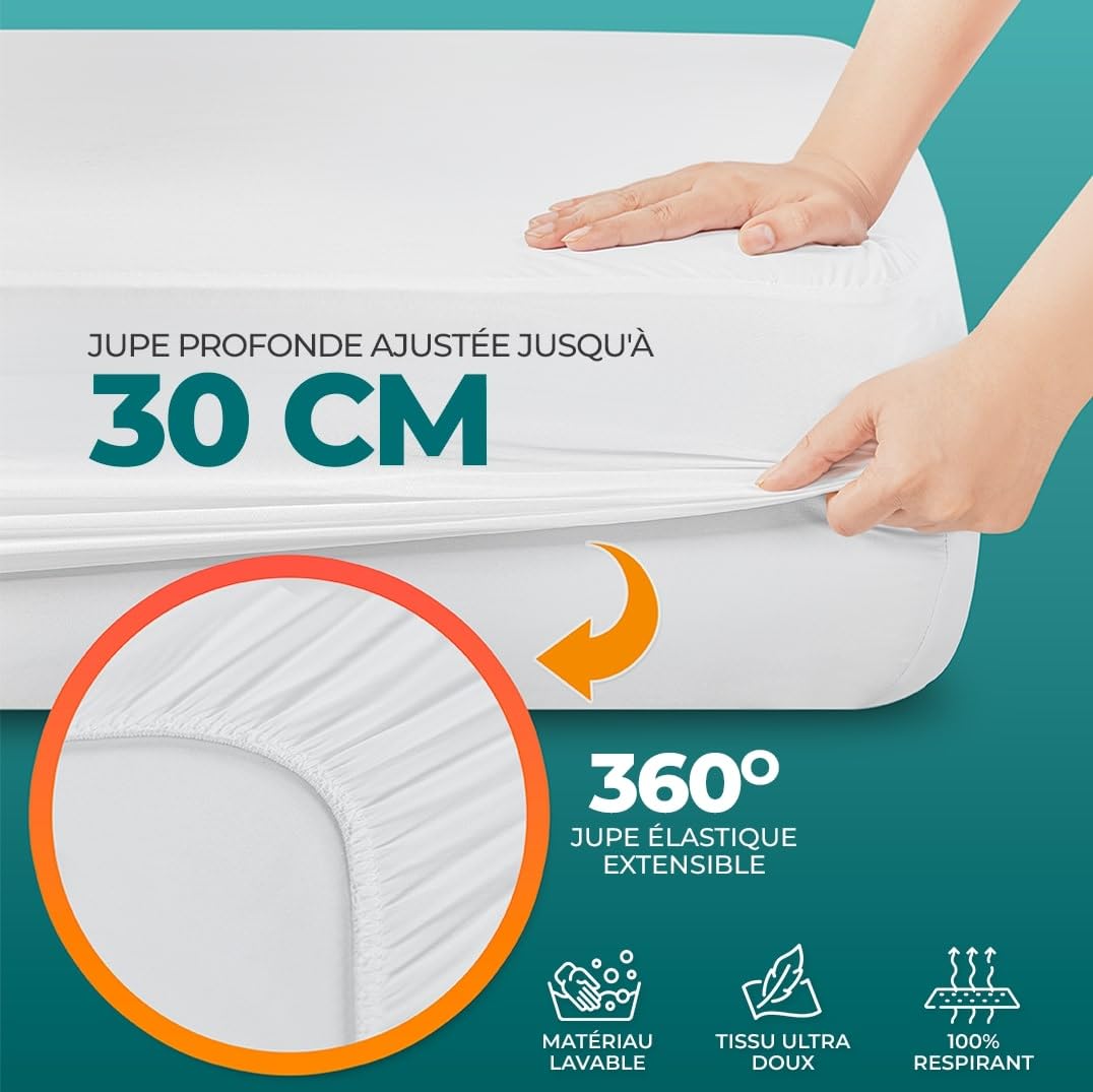 Utopia Bedding Protège Matelas 150x200x30cm Imperméable - Viscose Douce, Respirant Et Confortable