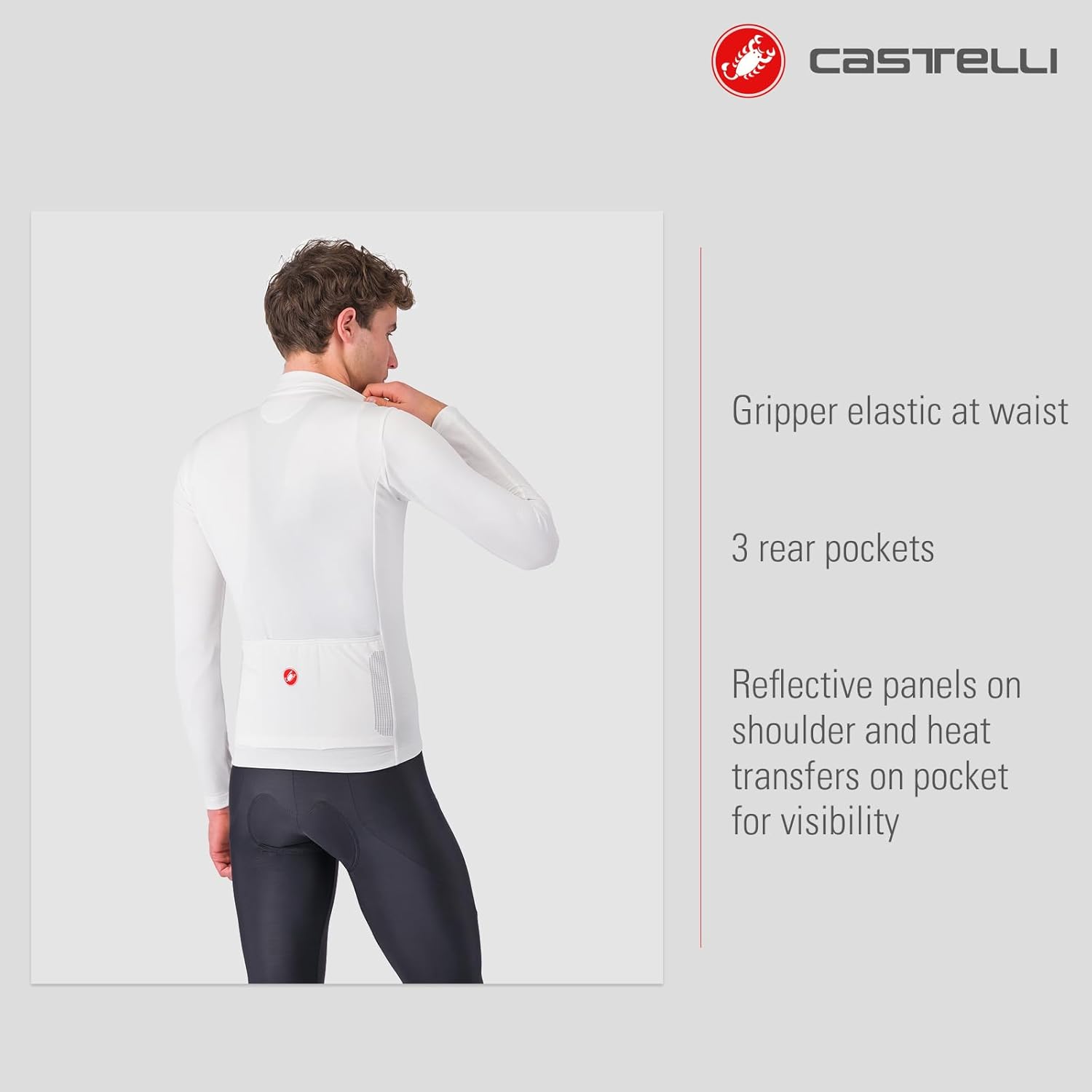 CASTELLI Men’s Puro 4 Jersey, Long Sleeve Mid-Weight Reflective Cycle Apparel for Early Morning Cool Road Cycling & Biking - Image 4