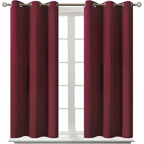 BGment Blackout Curtains for Bedroom - Grommet Thermal Insulated Room Darkening Curtains for Living Room, Set of 2 Panels (38 x 45 Inch, Burgundy)