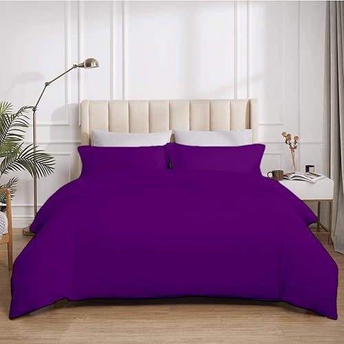 Juego de funda de edredón color morado, tamaño Queen de 90 x 90 pulgadas, de algodón egipcio, suave y transpirable, con cierre de cremallera oculto