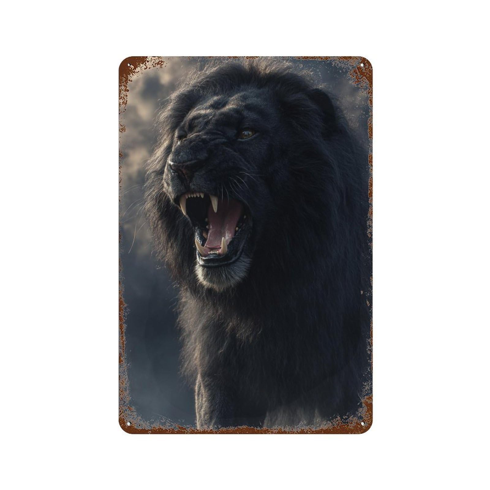 Black Lion Roar Sound Effect 11.8"x7.9" Weathered Tin Sign, Rustic Home Decor for Living Room, Hallway And Home Decor