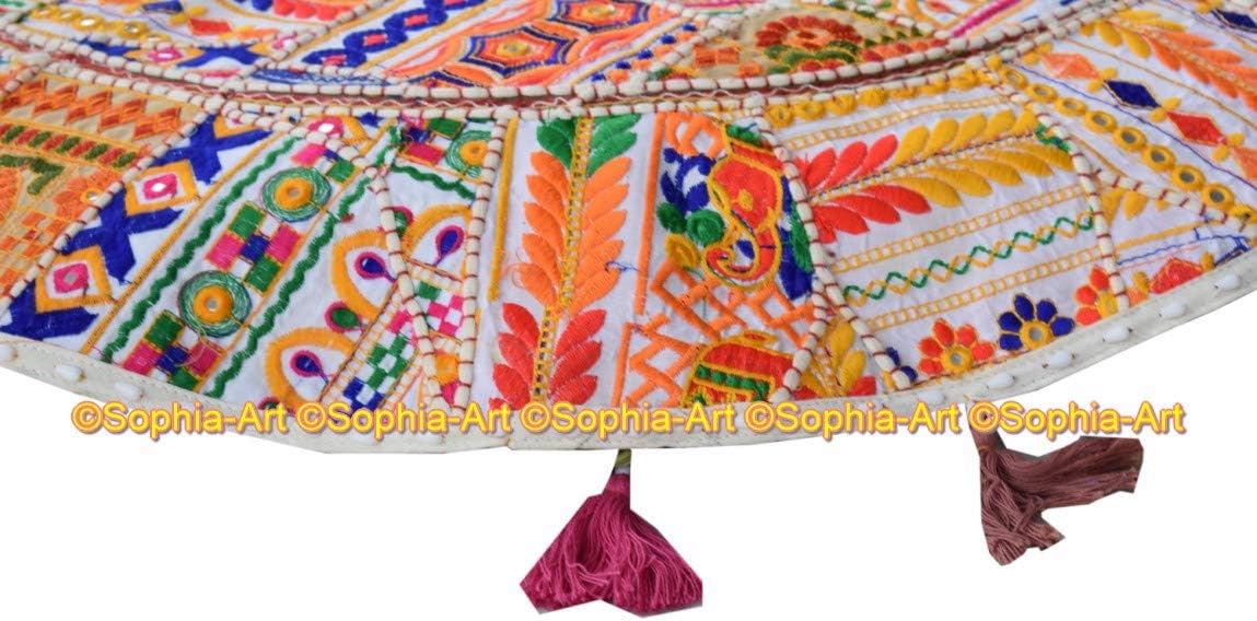 Sophia Art Large 32" Round Pillow Cover Decorative Star Mandala Pillow Sham, Indian Bohemian Ottoman Poufs, Pom Pom Pillow Cases, Outdoor Meditation