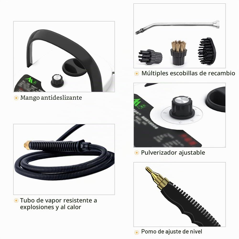 Limpiador de vapor de mano portátil de 2500 W Máquina de limpieza a vapor presurizada de alta temperatura con cabezales de cepillo y guantes para muebles de cocina Baño Coche