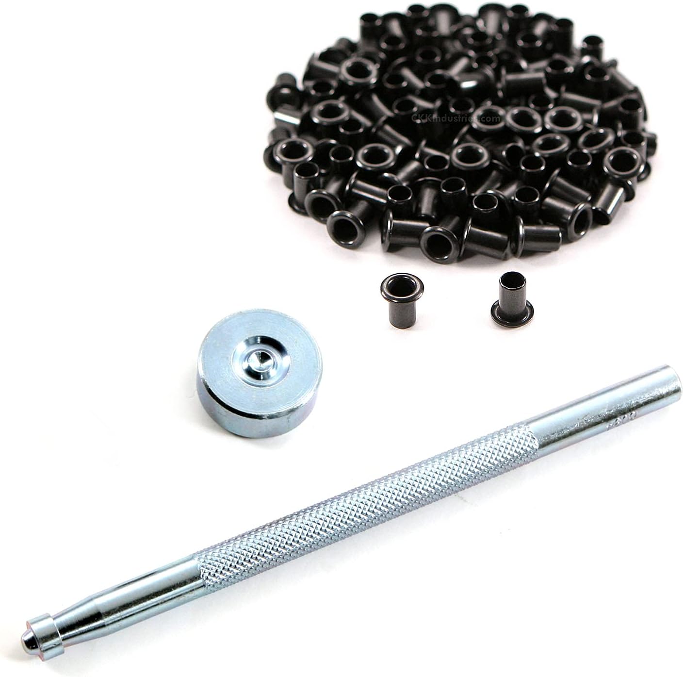Eyelet Hand Setter & Eyelet Combo Kit - Includes (1)(#6 Hand Setter) + (100)(#6-9 Black Eyelets) - for DIY Kydex & Leather Holster Making, Upholstery, and Apparel Binding