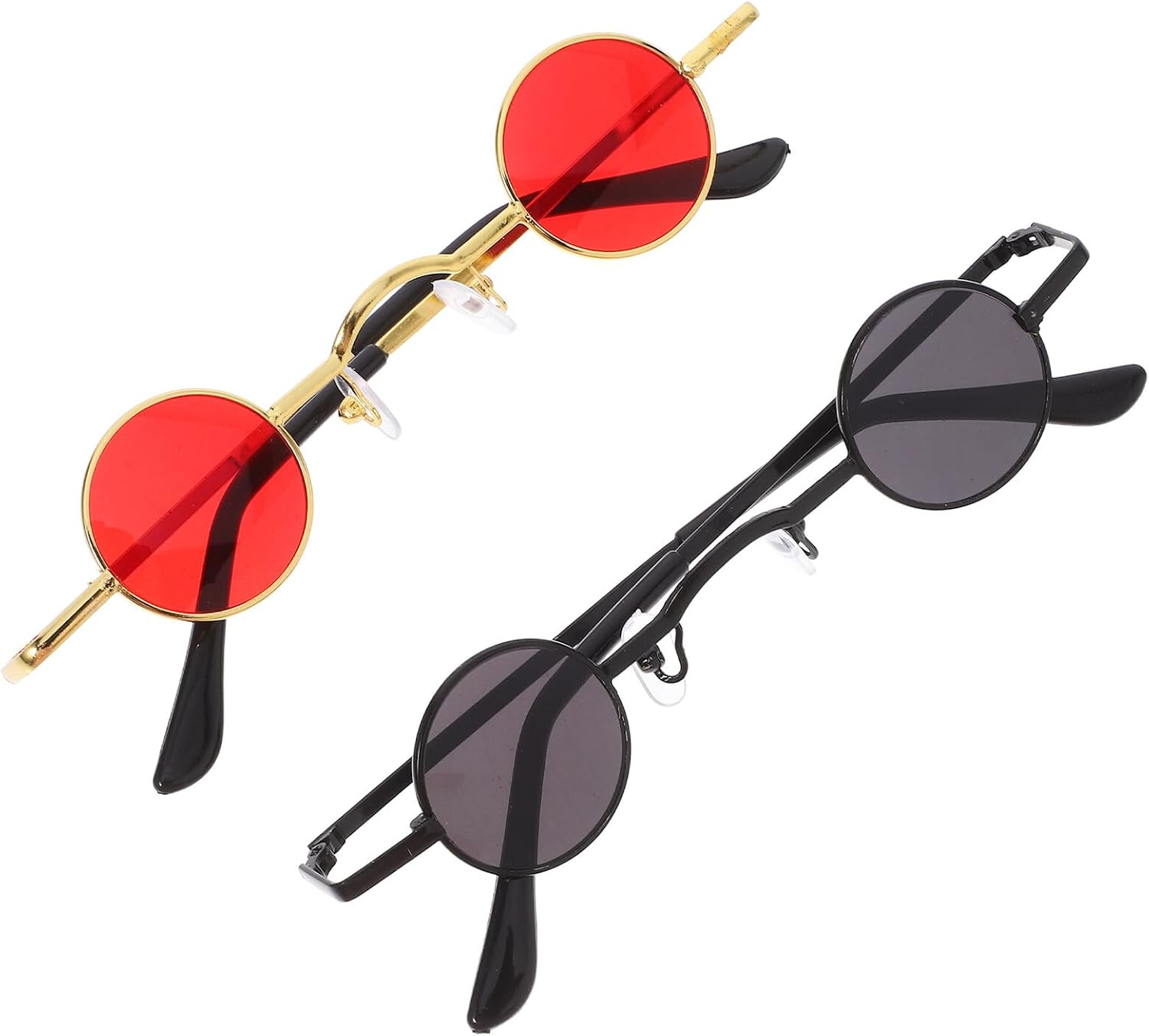 Vintage Small Circle Sunglasses 2pcs Retro round Party Eyewear Metal Frame Unisex Hippie Style for Women and Men