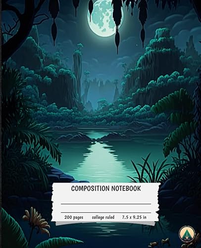 Composition Notebook 7.5x9.25 inches, 200 College Ruled Pages Cartoon-style Nature Scenery Collection For School, College, Office, Sketching,