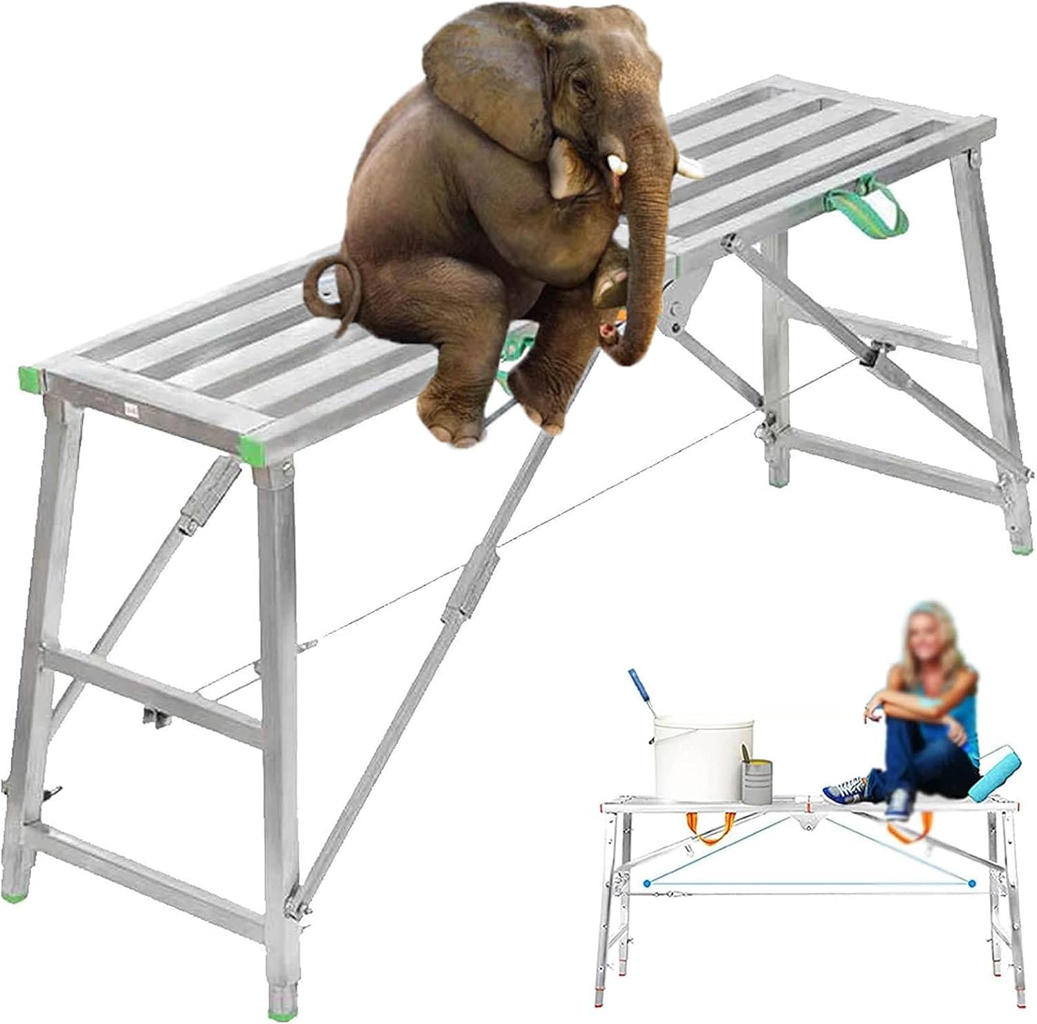 Work Platform Multipurpose Scaffolding Equipment Tower Ladder Stool Work Bench,Adjustable Work Platform Steel Folding Work Step Ladder for Home Improvement,Washing Vehicles,Main