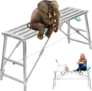 Scaffold Ladder Multipurpose Scaffolding Tower Ladder Stool Work Bench, Adjustable Work Platform Steel Folding Work Step Ladder for Home Improvement, Washing Vehiclesk,160cm