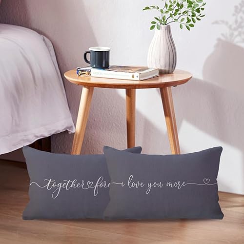Miniatura 10 de Juego de 2 fundas de almohada lumbar con texto en inglés I Love You More regalo para parejas aniversarios bodas compromisos Día de San Valentín 12 x