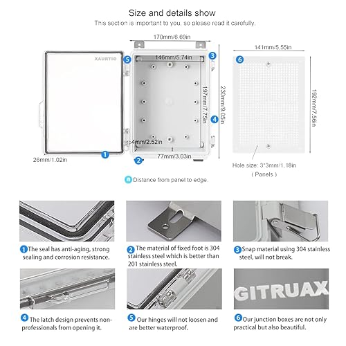 Miniatura 4 de GITRUAX Caja eléctrica impermeable del recinto 8.7 "x 6.7"x4.4" T caja de conexiones al aire libre plástico ABS y tapa transparente de la caja del