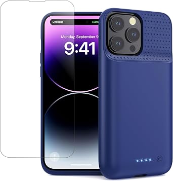 Pxwaxpy Battery Case for iPhone 13 Pro Max/14 Pro Max/14 Plus,Slim 8600mAh Charger Case Upgraded 360Anti-Fall Protection Rechargeable Charging case for iPhone 13 Pro Max/14 Pro Max/14 Plus Blue