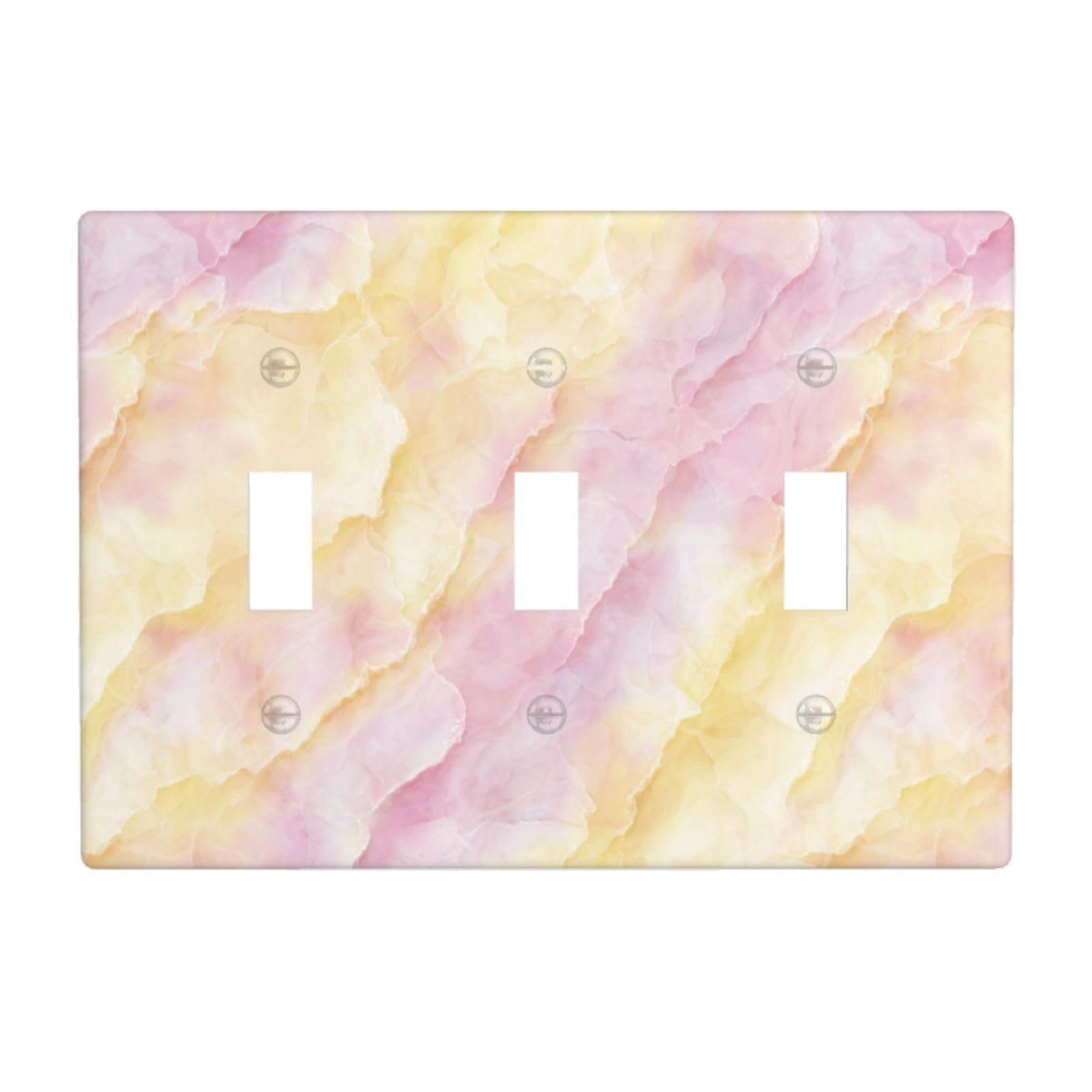 Woshuwo White Pastel Yellow Pink Marble Light Switch Covers 3 Gang Triple Toggle Wall Plate Switchplate Electrical Faceplate For Bathroom Kitchen Bedroom Decor
