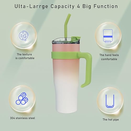Miniatura 5 de SEYGA - Vaso aislado de 40 onzas con asa  A prueba de derrames, taza de café de viaje para automóvil, botella de agua para deportes, oficina, bebida