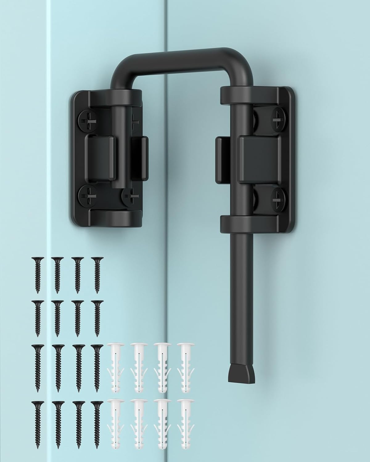 2.36 Inch U Patio Sliding Door Loop Lock Latch - Stainless Steel Home Security Loop Bolt Lock for Barn, Garden, Fence Gate, Window - Multi-Angle Installation Option (Black-1 Pc)