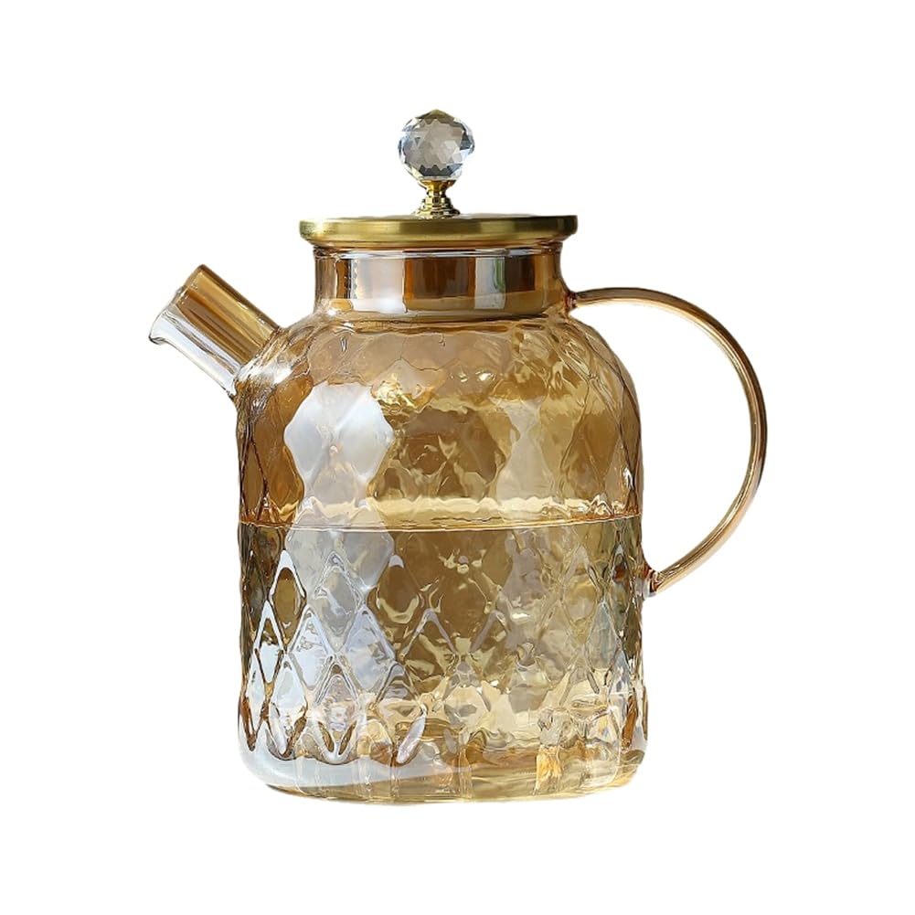 Hndhbfgrt Glass Tea Pot with Lid and Filter Champagne Tea Kettle Cold and Heat Tea Maker for Blooming Fruit Tea 1.8L