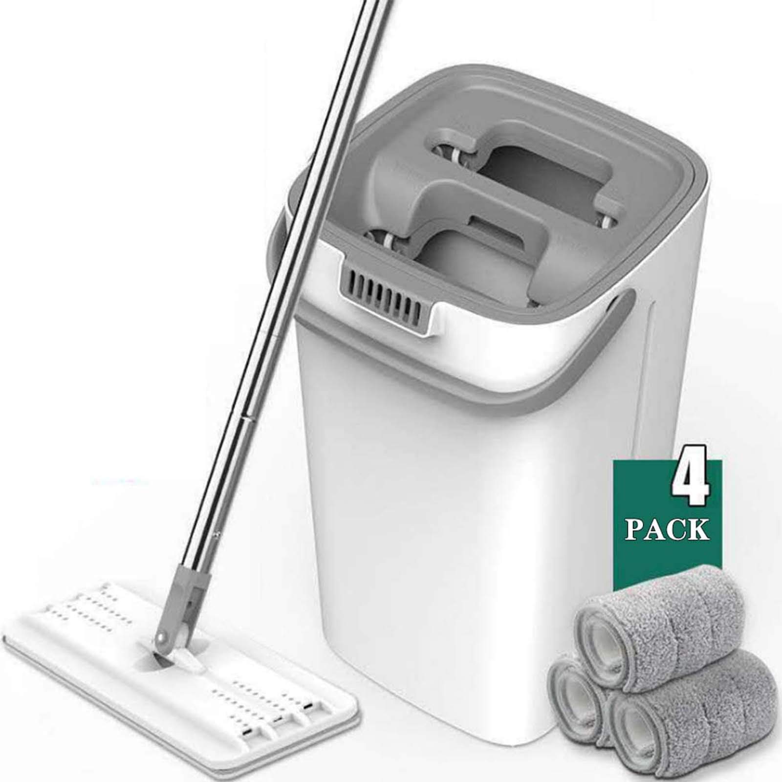 Cubo y Mopa Fregona, Mopa Microfibra Mango de Acero Inoxidable, Innovador Cubo Doble Compartimento Mojado/Seco – Repuestos Mopa Reutilizables Incluidos, para Todo Tipo de Suelos