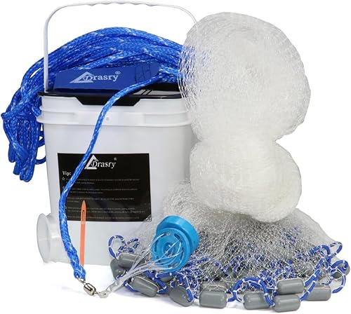 Drasry Red de pesca de agua salada 38 y 14 de malla con plomada gris resistente, monofilamento americano, red de lanzamiento de peces para trampa de