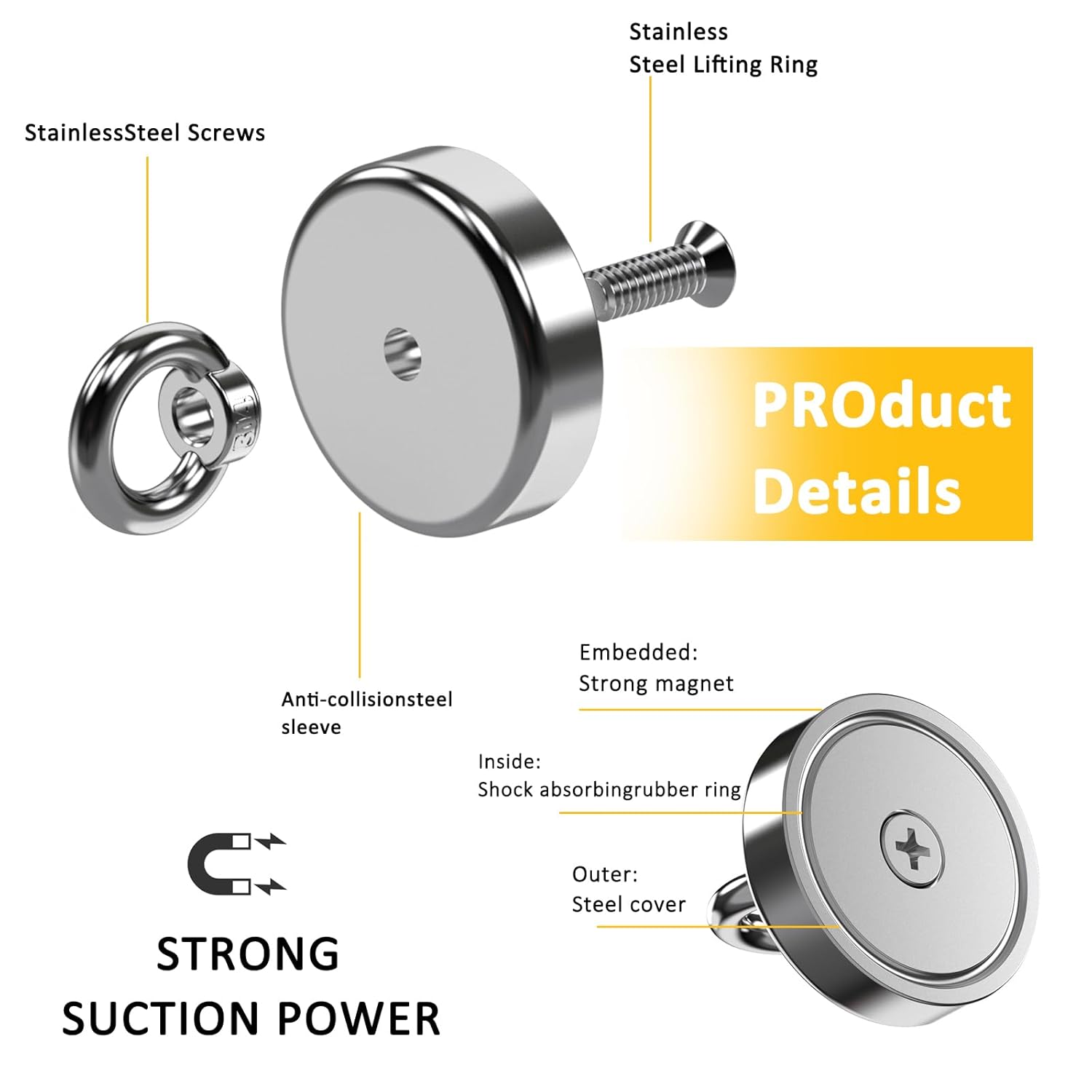 Super Strong Neodymium Fishing Magnets,1100 LBS Pulling Force, Rare Earth Magnet,Heavy Duty Round Magnet with Lifting Eye-Bolt, for Magnetic Fishing, Treasure Hunting, and Metal Item Retrieval,4.72"