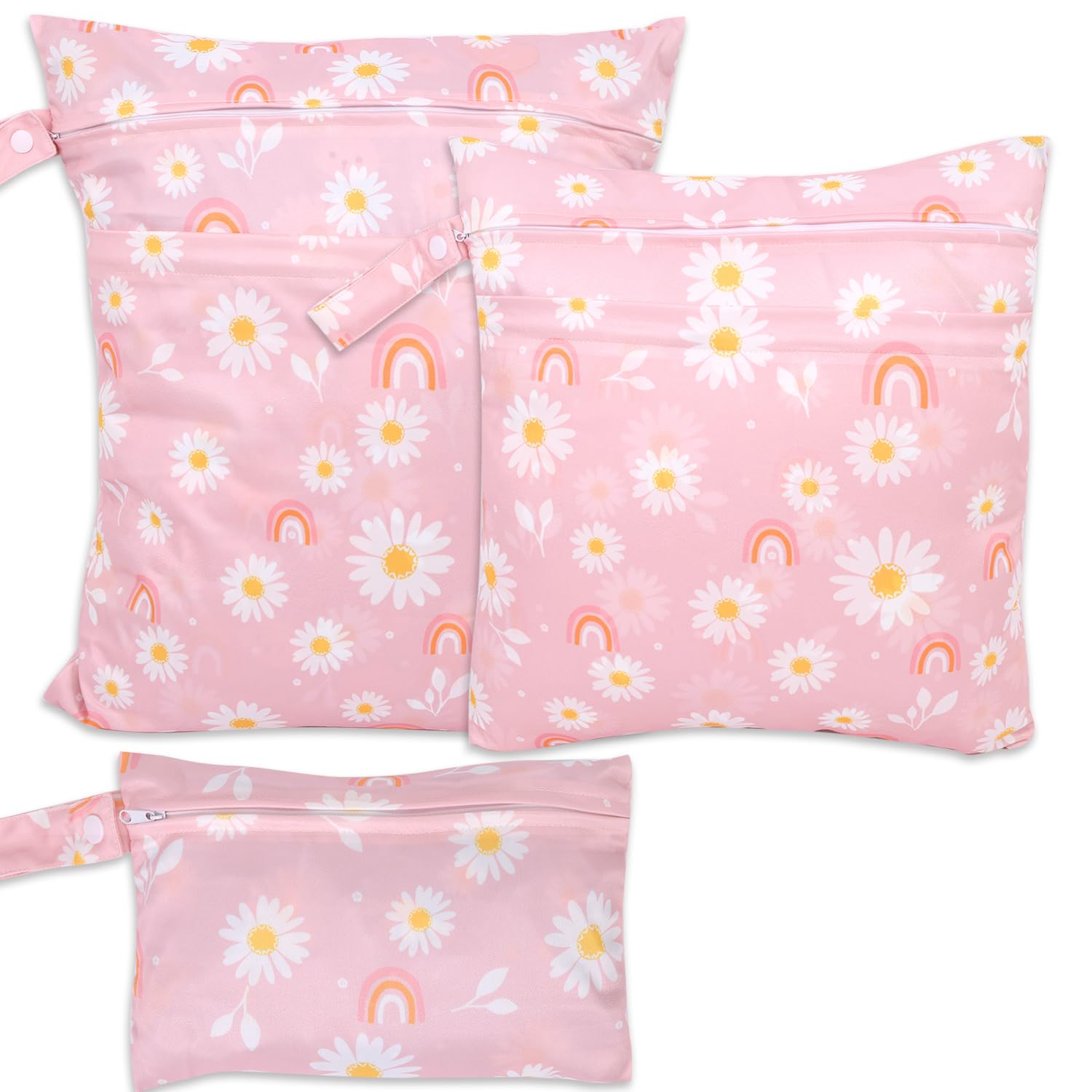 SANFERGE 3 x Baby-Trockenbeutel, wasserdicht, wiederverwendbar, mit 2 Reißverschlusstaschen und Griff, waschbare Wäschesäcke für Reisen, Strand, Pool, Kita, Yoga, Fitnessstudio, Badeanzüge, Größe S,