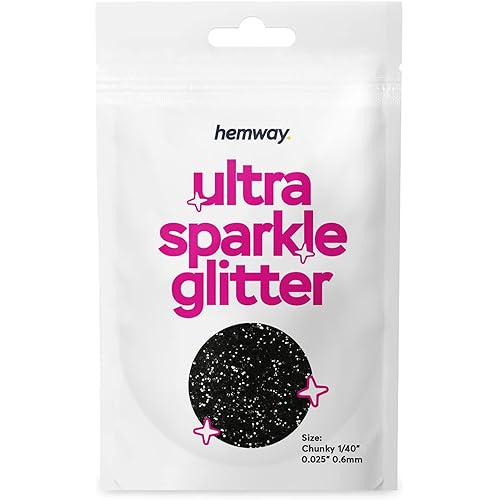 Hemway Premium Ultra Sparkle Glitter Multi Purpose Metallic Flake for Arts Crafts Nails Cosmetics Resin Festival Face - Black - Chunky (1/40" 0.025" 0.6mm) 10g / 0.35oz Sample