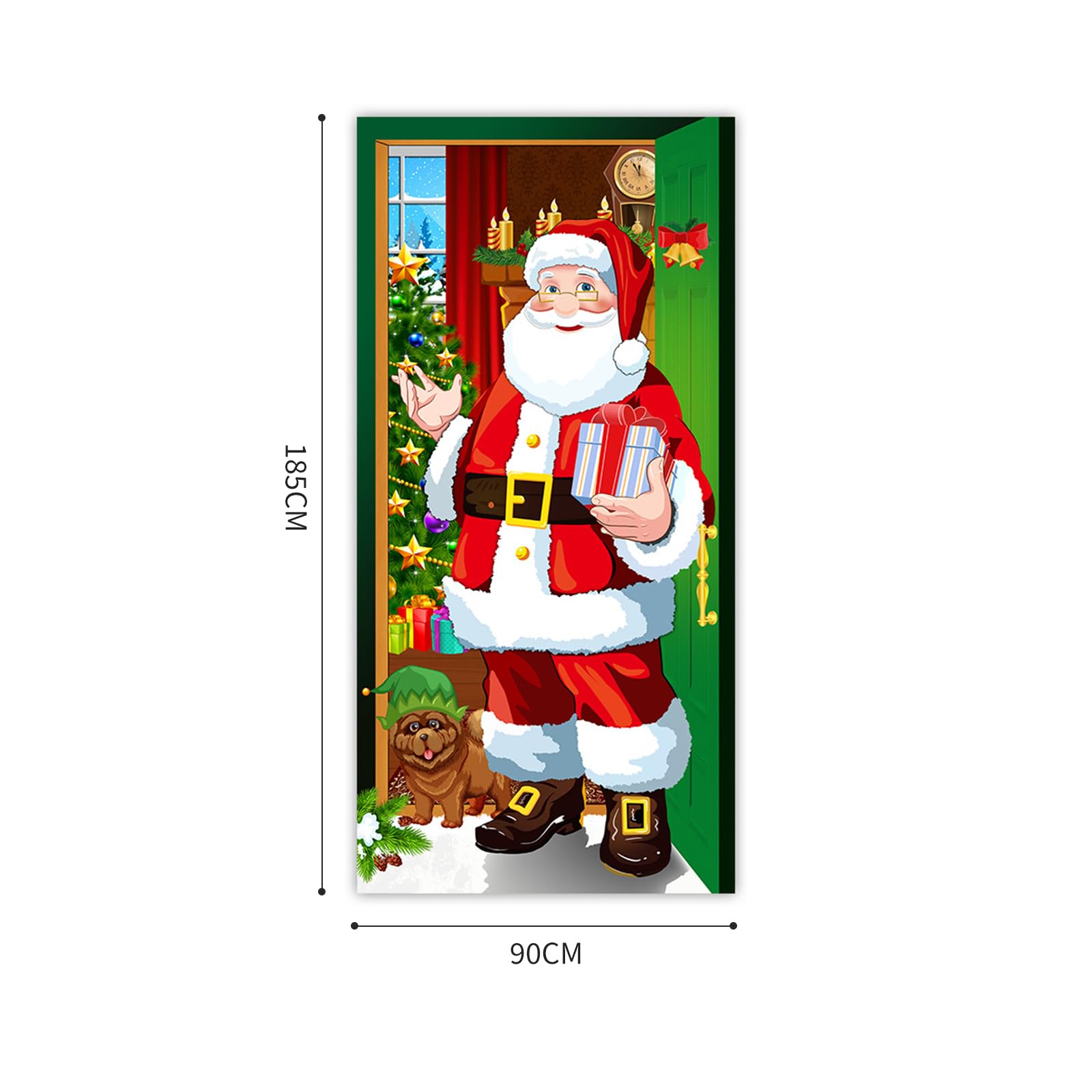Forhome Copriporta Di Natale Babbo Natale 180x90 Cm – Tenda Per Porta In Tessuto 100D Con Corde – Decorazione Festiva Per Esterni E Interni - 2