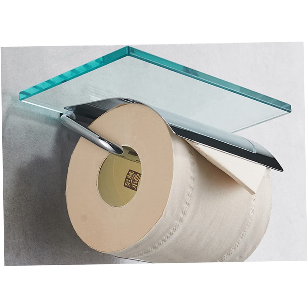 IMIKEYA Portarrollos Diseño Minimalista y Duradero de Papel Higiénico de Vidrio y Cobre con Estante para Móvil y Tapa, Adecuado para Baño de Restaurante o Club