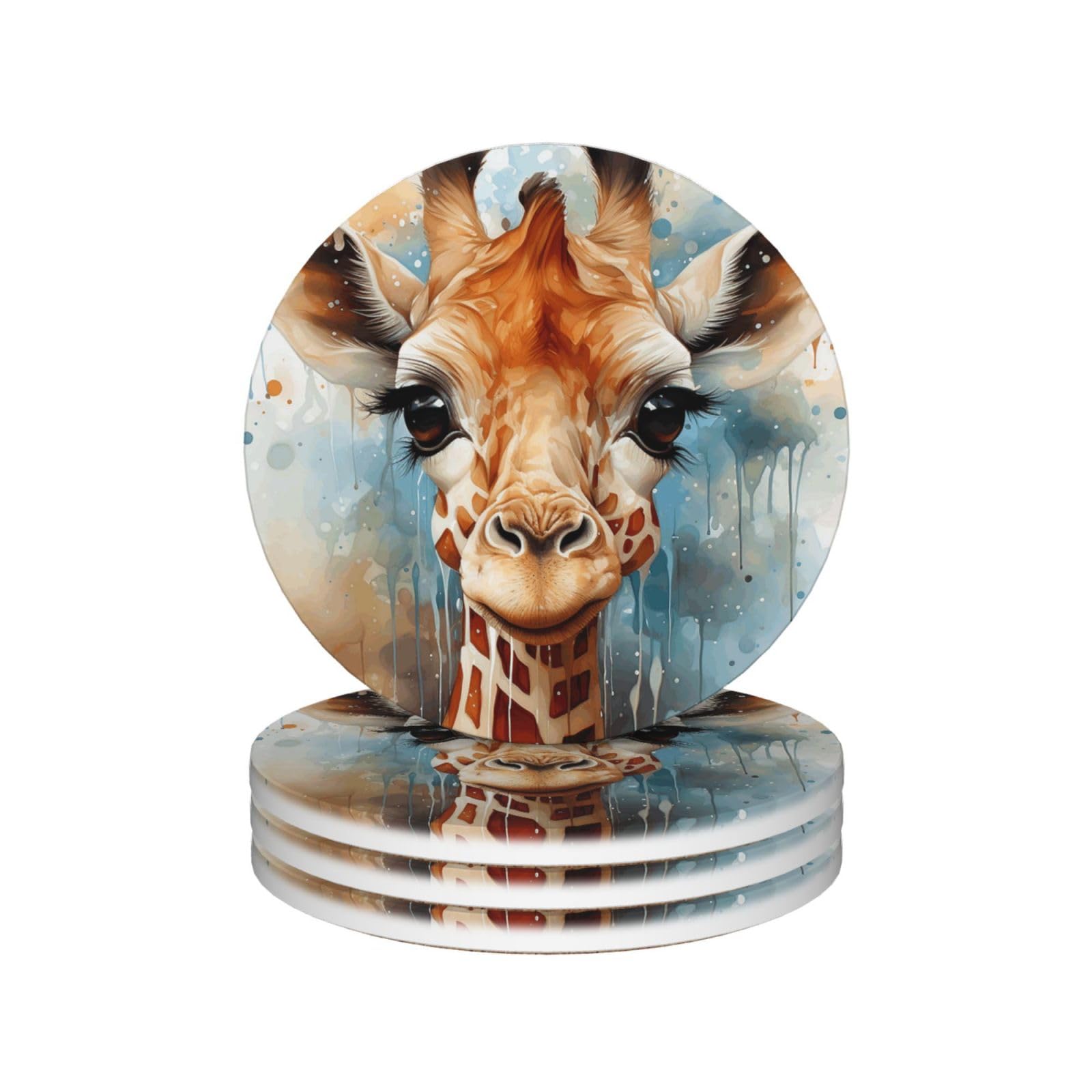 Drink Coasters Set of 4 Coffee Ceramic Coaster Cute Giraffe Watercolor Coasters for Drinks Coffee Cup Mat Heat Resistant Tabletop Protection Coaster Desk Accessorie Home Decorative