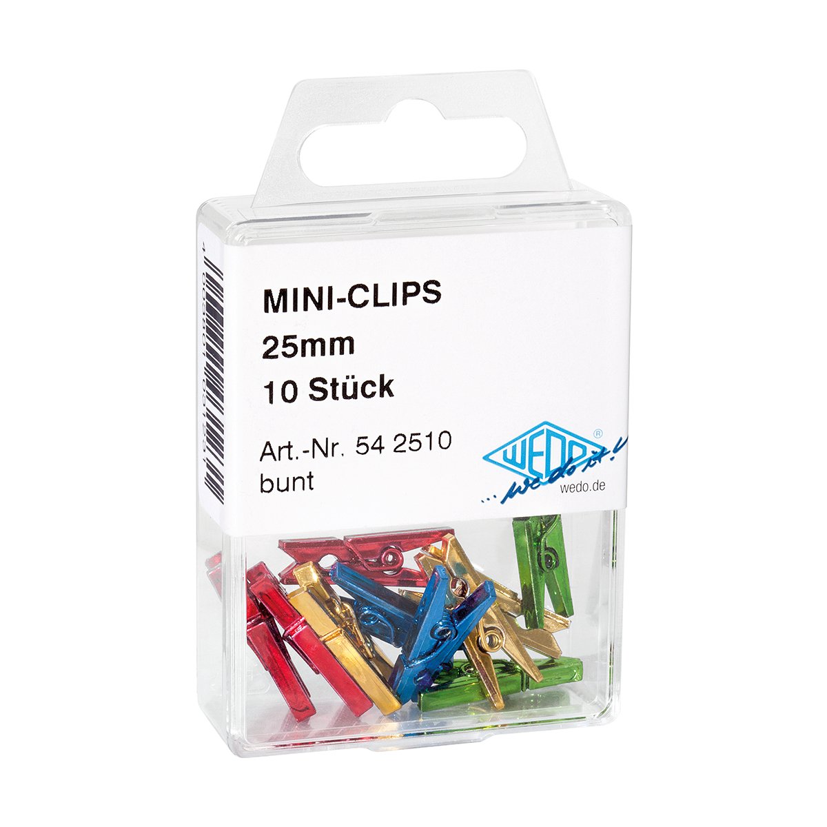Wedo 542510 Mini Clip Plastic in Transparent Box 25 mm Pack of 10 Assorted Colours