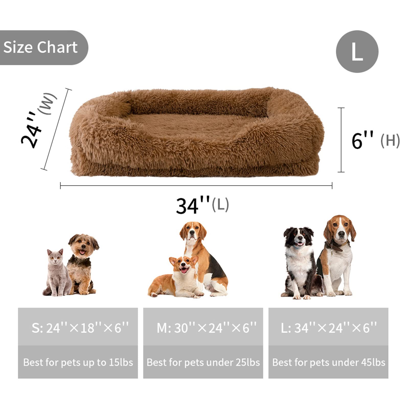 WELLYELO Dog Beds for Large Dogs Large Fluffy Plush Dog Bed Cat Bed Dog Crate Pad Washable Dog Crate Bed Pet Bed Sleeping Mat (Large, Brown)