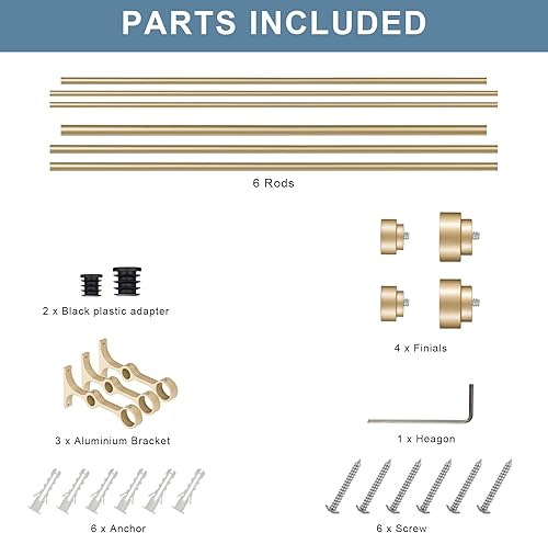 Miniatura 6 de Barras de cortina dobles resistentes con remates de tapa cilíndrica Varillas telescópicas de 72 a 144 pulgadas, diámetro delantero de 1 pulgada,