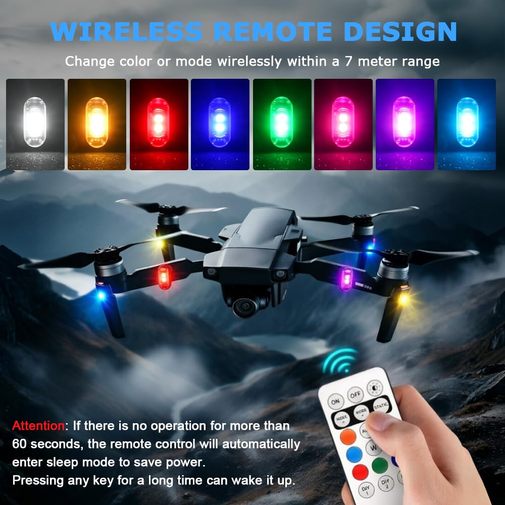 Kabellose LED Lichter, 6 Stück Strobe Drone Light, IP65 Fernbedienung Blitzlicht mit Fernbedienung, 8 Farben Antikollisionslichter, LED Flugzeug Blitzlicht, für Motorrad Drohne Angeln
