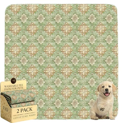Image of Washable Pee Pads for Dogs,Great Urine Absorbent Reusable Puppy Training Pads,Waterproof,Leak-Proof & Non-Slip Potty Pads for Whelping,Crate,Playpen,Bed.(Green Floral Flat,36 inchx36 inch)