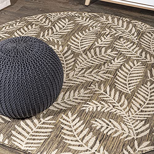 JONATHAN Y Palm Frond Indoor Outdoor Round Area Rug 5 Ft Brown/Beige, Nevis for Backyard, Patio, Porch, Easy-Cleaning, High Traffic, Pet-Friendly, Non-Shedding (SMB119A-5R)